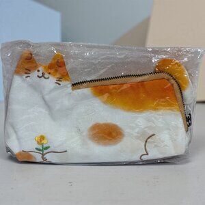Japanese Cat Pencil Case Tsuki Neko Pouch  Makeup Flower Orange Tabby Kitty New